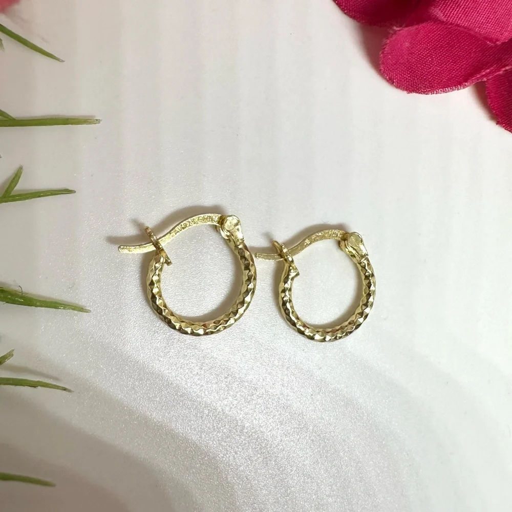 NEW⚜️Sterling 14K Mini Diamond Cut Hoop Earrings